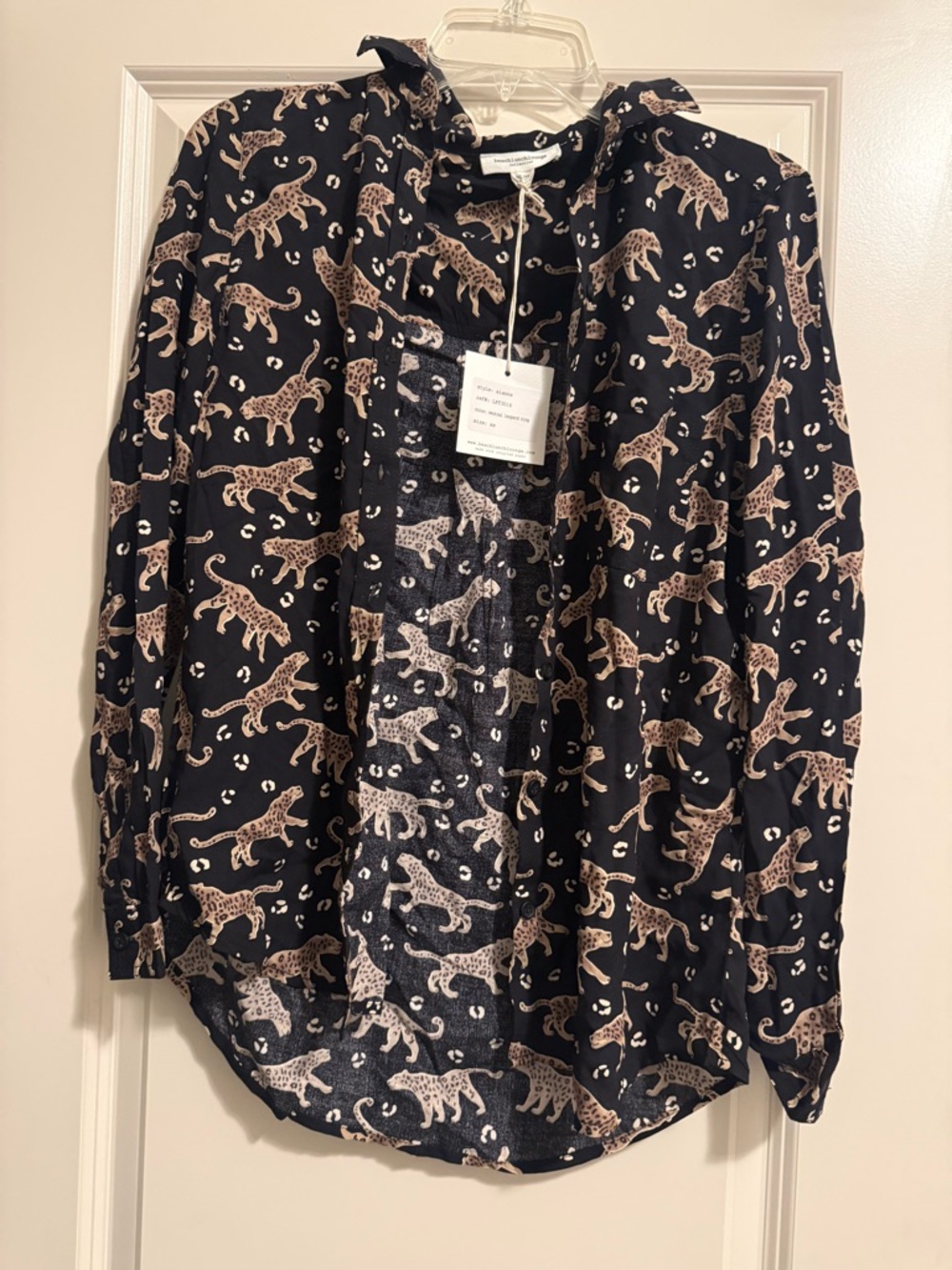 beachlunchlounge Leopard Print Button-Up Blouse in Black and Tan